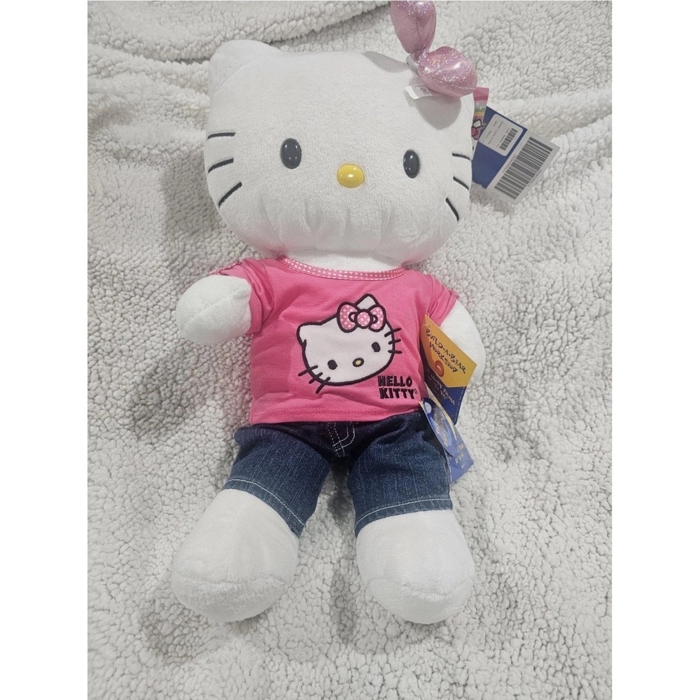 RARE NWT Hello Kitty Build A Bear Plush White 2011 Sanrio Glitter Bow N Outfit